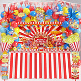 Carnival Party Decorations Circus Theme Birthday Party Supplies Including Red Blue Yellow Balloon Garland Arch Kit Table Skirt Circus Directional Sign Triangle Bunting For Birthday Party