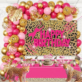 Pink Leopard Print Birthday Decorations Set Balloon Arch for Girls