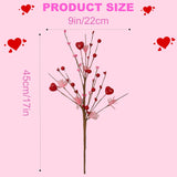 Valentine'S Day Decoration, 12 Pcs Valentines Picks Artificial Red Berry Stems, 17 Inch Valentines Day Picks Pink Heart Shaped Berry Stems Ideal Valentine'S Day Gift For Wife, Girlfriend