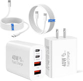 2 Pack 40W 4 Port USB C Fast Charger with 10FT USB C Cable for iPhone 17 16 15