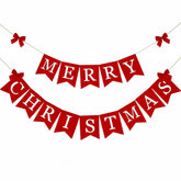 Merry Christmas Banner Xmas Burlap Bunting Garland Christmas Decorations For Fireplace Chimney Wall Tree Party Indoor Outdoor Party Office Classroom(Red)