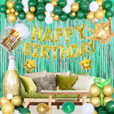 145pcs Green & Gold Birthday Decorations with Garland, Banner  Foil Balloons