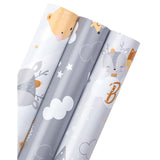 Reversible Baby Shower Wrapping Paper Roll - Mini Roll - 3 Rolls - 17 Inch X 120 Inch Per Roll - Cute Hedgehog, Animals & Baby Lettering Design For Neutral Baby Shower
