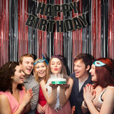 Tinsel Photo Backdrop Curtains - 2 Pack 3.2X8.2Ft Black Red Foil Fringe Streamer Curtain For Christmas/New Years/Birthdays/Bachelorette/Home/Office/Indoor/Outdoor Party Supplies Decorations