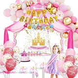 Princess Party Decorations - Princess Birthday Decorations Include Balloon Arch, Banner, Backdrop, Tablecloth, Tulle, Crown, Wand, Sash, Cake Topper, Girls Princess Birthday Party Supplies