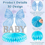 Blue Bow Baby Party Honeycomb Centerpieces, Bow Coquette Baby Shower Table Decoration, Gender Reveal Party Supplies For Boys Girls Pregnancy Announcement Table Topper Birthday Display