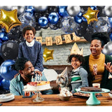 Blue Silver Black Balloons Garland Arch Kit-123Pcs Confetti Metallic Blue Balloons Party Decoration For Baby Shower Birthday New Years Graduation Anniversary Retirement