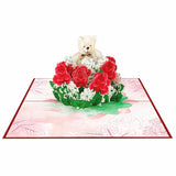 Rose Teddy Bear Valentines Day 3D Greeting Pop Up Card, Happy Valentines Day Card For Wife, Girlfriend, Her, Mother, Mom, Women, Romantic, Anniversary Card, Engagement,With Envelop,Size 7X5 Inch
