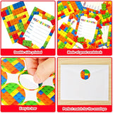 Children Boys Birthday Party Invitations Building Blocks Party Supplies, Stacking Block Bricks Invitation Cards Set With Sticker Labels Envelopes Birthday Decorations For 24 Guests