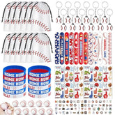 132 Pcs Baseball Party Favors Drawstring Bags Baseball Goodie Bag With Mini Ball, Wristband, Slap Bracelets, Keychains, Baseball Stickers,Tattoo Stickers For Baseball Themed Party Supplies
