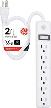 6 Outlet Power Strip 2FT Extension Cord Wall Mount On Off Switch UL Listed White