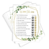 Bridal Shower Games – He Said She Said Game With Fun Bride And Groom Trivia, Wedding Shower Activity, Botanical Greenery Theme, 50 Guests