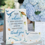 Baby Shower Advice Cards Sign For Parents To Be(1 Standing Sign-50 Guessing Cards) Sea Turtle Seahorse Fish Whale Advice For New Parents Baby Shower, Wishes For Baby Cards Party Activities Game-43