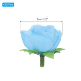 Mini Rose Artificial Flowers Bulk 1.2 Inch, 50 Pcs Silk Cloth Small Fake Flower Heads For Wedding Crafts Home Decor Decoration Party, Sky Blue