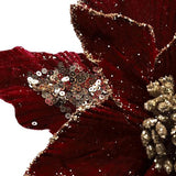 6 Pcs Christmas Poinsettia Artificial Flowers Shining Glitter Artificial Flower For Xmas Tree Wreath Ornaments New Year Wedding Party Holiday Diy Decoration, Burgundy