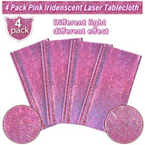 4pcs Pink Iridescent Plastic Tablecloths, 54x108" Holographic Party Covers