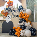 144Pcs Halloween Balloon Arch Garland Kit with Burnt Orange Black White Balloons