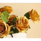 12 Pcs Artificial Flowers Gold Roses Fake Silk Flower Long Stem Artificial Roses For Home Wendding Bathroom Party Decorations (Gold)
