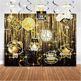 Hollywood New Year Party Decorations 2025 Black Gold Hanging Swirls