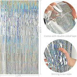 3 Pcs Laser Silver Door Streamers 9.9x6.6ft Foil Backdrop for Parties