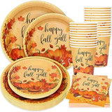 100 Pcs Fall Tableware Set, Pumpkin Autumn Leaves, Serves 25
