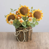 Handmade Crochet Sunflower Flower In Wooden Pot, Knit Plants Home Decor For Desk, Office, Gift (3 Sunflower)