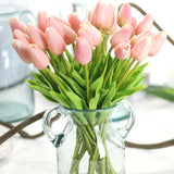 Artificial Flowers Real Touch Mini Pu Tulips Bouquet Fake Tulips Flowers Arrangement Artificial Plants For Wedding Centerpiece Room Home Hotel Party Event Christmas Decor Pink Set Of 30
