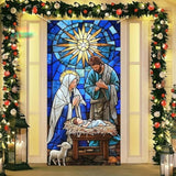 Nativity Scene Christmas Door Cover Hanging Banner Background Religious The Nativity Of Jesus Backdrop Photography Background Front Door Porch Hanging Cover Door Cover Banner 35 X 71 Inch