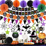 Halloween Party Decorations Banner Honeycomb Balls Paper Fans Garland Swirls