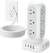 Power Strip Tower 12 Outlets 8 USB Ports 4 USB C 5FT Flat Plug Charging Station Black
