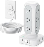 Power Strip Tower 12 Outlets 8 USB Ports 4 USB C 5FT Flat Plug Charging Station Black