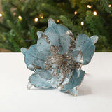 6 Pcs Poinsettia Artificial Flowers Christmas Tree Ornaments Velvet Glitter Magnolia Flowers For Xmas New Year Party Wedding Holiday Diy Decorations,Blue