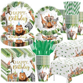 Jungle Safari Party Decorations For Birthday Baby Shower, Zoo Wild Animal Birthday Party Supplies, Paper Plates And Napkins Set, Cups, Straws, Cutlery, Tablecloth, 24 Guests