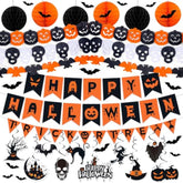 37Pcs Halloween Party Decorations Kit with Banner Pumpkin Bat Ghost Garland Swirls Decor