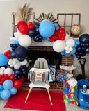 Airplane Balloon Garland Arch Kit 147pcs Navy Blue Red and Blue white Balloons for Time Flies Theme Birthday Baby Shower Superhero Boys Party Supplies