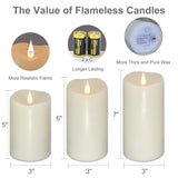 3 Pack Flickering Flameless Candles Battery Operated With Timer, 3D Moving Flame Last 1000+ Hours, Ivory Real Wax Electric Led Pillar Candle For Wedding Christmas Decorations