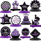 12PCS Birthday Honeycomb Centerpieces for Table Decor, Purple & Black Theme Party Props