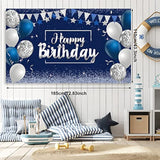 Birthday Party Decorations Confetti Balloons Kit Happy Birthday Photography Backdrop Banner Tablecloths For Boys Girls Men Women Birthday Party Supplies Decor(Navy Blue And Silver)