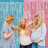 4 Pack 3.2Ft X 6.6Ft Pink Blue Fringe Curtain Backdrop, Metallic Tinsel Foil Fringe Streamers Curtains Background For Photo Booth Wedding Gender Reveal Backdrop Boy Or Girl Birthday Party Decoration