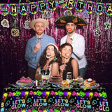 154Pcs Neon Party Supplies Set - Serves 24, Glow In The Dark Party Supplies, Includes Plates, Napkins, Banner, Hanging Swirls, Cups, Cutlery, Tablecloth For Glow Birthday Decorations
