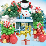 183Pcs Christmas Balloon Garland Arch Kit with Red Gold Green White and Xmas Candy Cane Lollipop Sled Reindeer Foil Balloons for Christmas Party Decorations