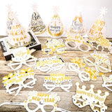 24pcs 2026 New Year Party Supplies White Gold Hats Glasses Photo Props