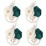 Bride Bridesmaids Rose Wrist Corsage Girls Ladies Accessories,Wrist Flower For Prom, Homecoming Dinner Parties, Weddings. (4, Emerald Green)