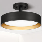 12 Inch Black Gold LED Ceiling Light 25W Dimmable Semi Flush Fixture