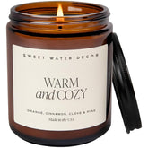 Warm And Cozy Soy Candle - Orange Peel, Cinnamon, Ginger And Clove Scented Candles For Home - 9Oz Amber Jar + Black Lid, 40+ Hour Burn Time, Made In The Usa