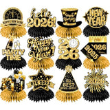9-Pack Black and Gold Honeycomb New Year 2026 Table Centerpieces