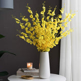 12Pcs Artificial Orchids Flowers Fake Silk Dancing Lady Orchid Faux Long Stem Flowers In Bulk For Home Wedding Office Party Festive Indoor Outdoor Decoration (Yellow)