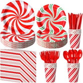 Candy Cane Party Plates Supplies - Peppermint Swirl Red Green Paper Plate Napkins Cup Knives Spoon Fork - Serve 50 For Christmas Holiday Party Decorations
