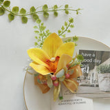 Wrist Corsage And Boutonniere Set Artificial Flowers Accessories For Groom Bride Groomsmen Bridesmaids Wedding Party Prom Suit - Yellow Orange 2 Pieces