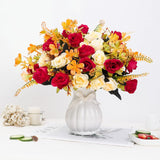 Artificial Fake Flowers With Vase Silk Artificial Roses Wedding Flowers Bouquets Home Office Party Meeting Room Decoration (Red-1)